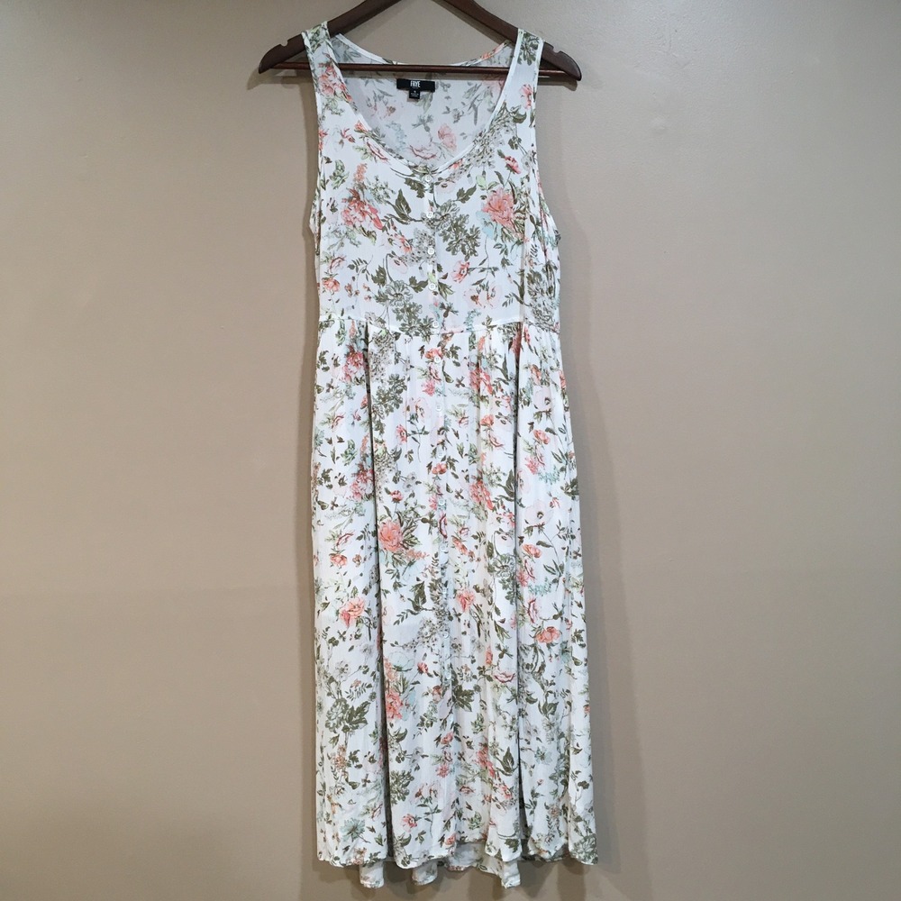 Frye Floral Sleeveless Midi Dress Size S White‎ Pink Green Boho Festival Cottage
